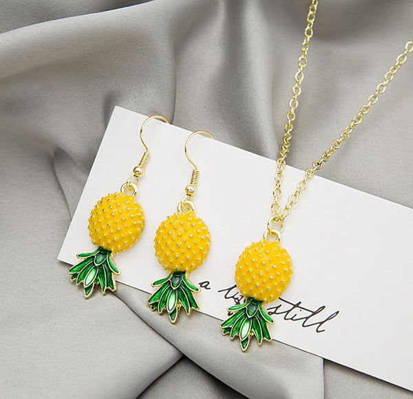 Upside Down Pineapple Pendant Necklace and Matching Earrings