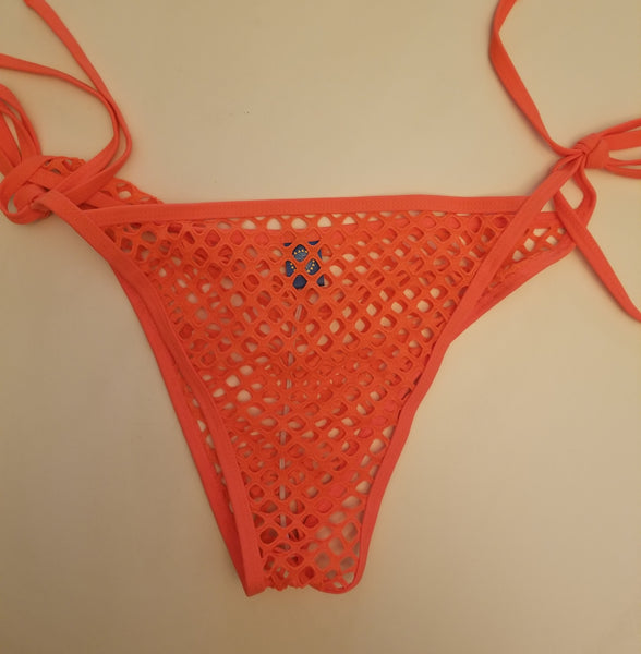Bright Orange Fishnet Sheer Bikini Bottoms