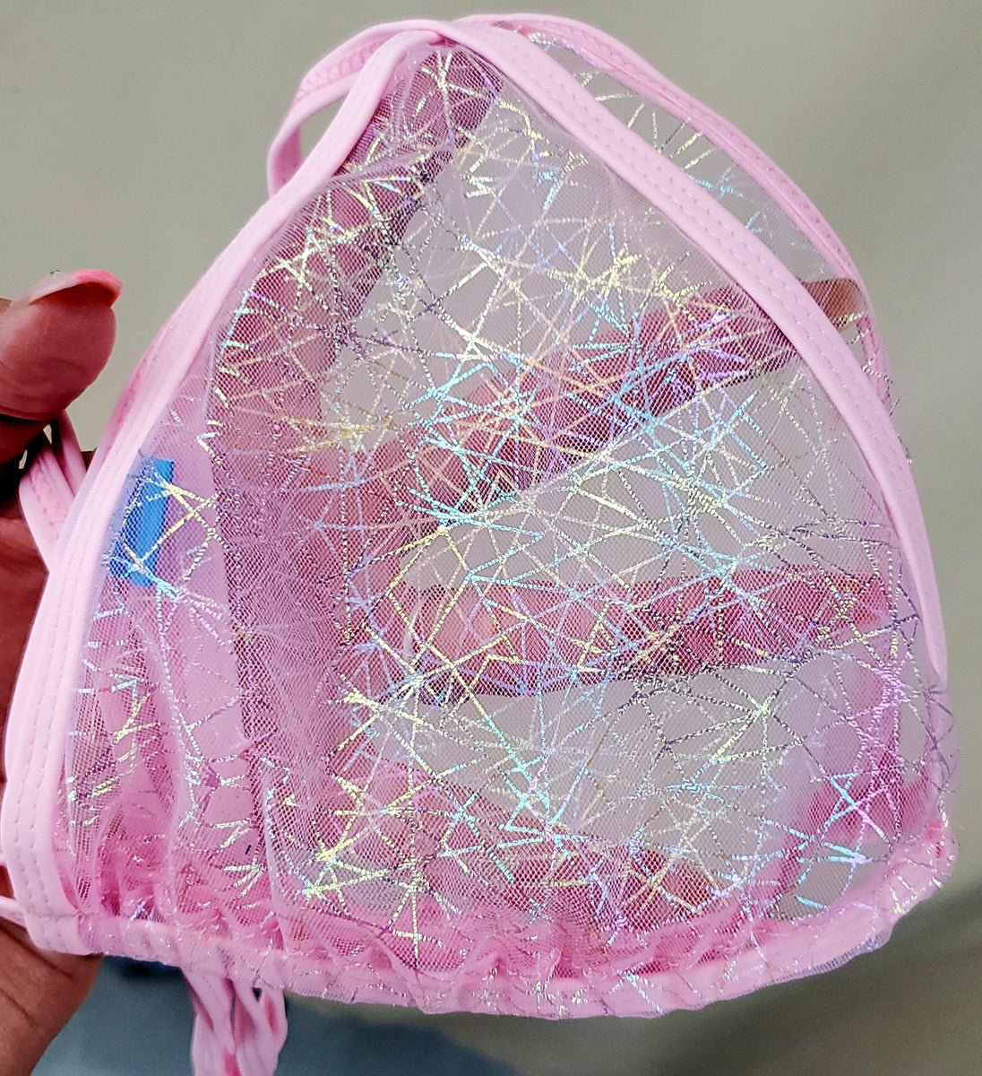 Pink Sheer Shimmer Bikini Set Playful Swimwear for Festivals and