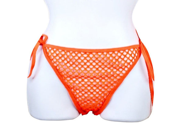 Bright Orange Fishnet Sheer Bikini Bottoms