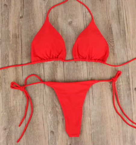 Thong Padded Top Bikini Red Bikini One Size