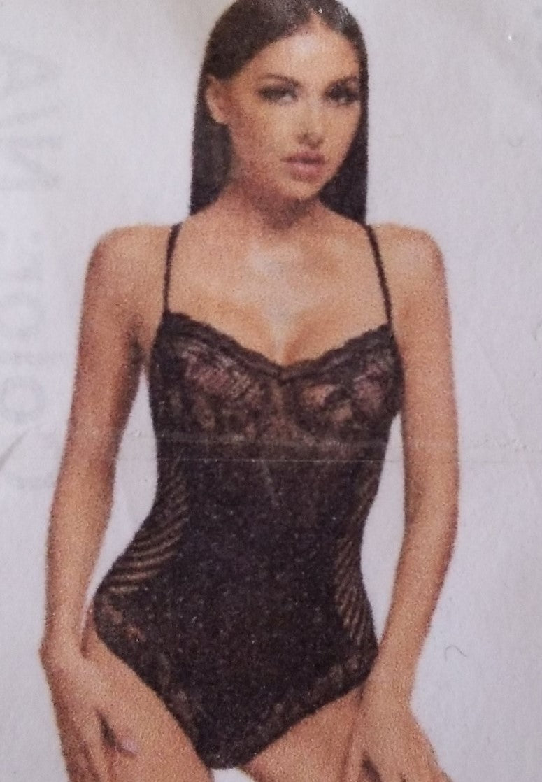 Women's Sexy Sparkly Black Lace One-Piece Lingerie Swimsuit