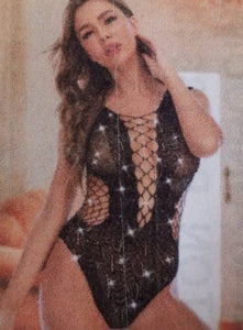 Women's Sparkly  Embellished Sexy Lingerie One-piece Swimsuit Fishnet