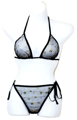 Black Sheer Gold Star Bikini Set Sheerswim