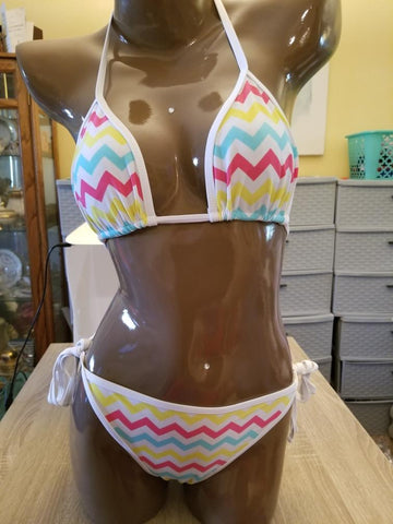 Multi-Colored Zigzag Solid Fabric Sheerswim Sexy Woman's Bikini Set