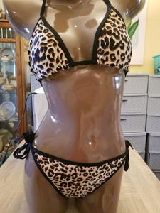 Black Leopard Solid Fabric Sheerswim Sexy Woman's Bikini Set