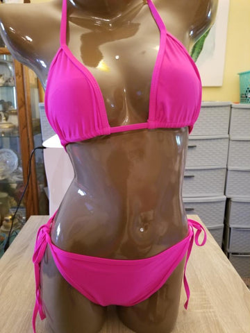 Not-sheer Solid Hot Pink Sexy Woman's Bikini Set