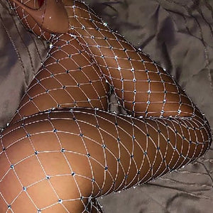 Sexy High Waist Fishnet Stockings with Rhinestones