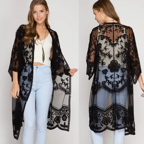 Elegant Lace  Black or White Sheer Mid-Length Coverup for Women