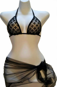 Sheerswim Black Sheer Sarong & Marilyn Embellished Mesh Bikini Top