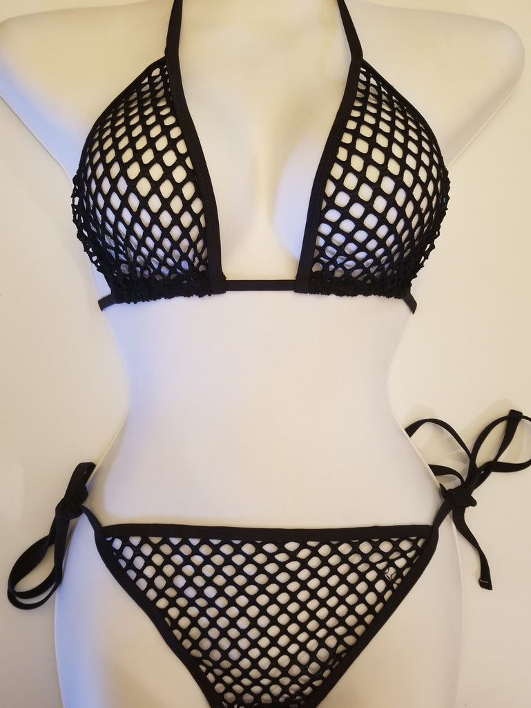 Black Fishnet Sheer Bikini Set