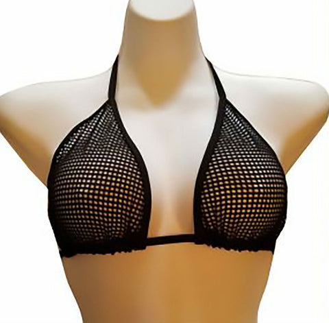 Sheer Swim Black Fishnet Sheer Bikini Top Small Knitted
