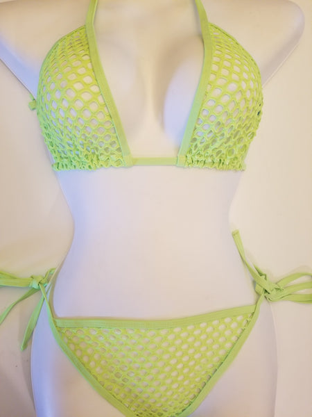 Neon Green Fishnet Sheer Bikini Set Sheerswim