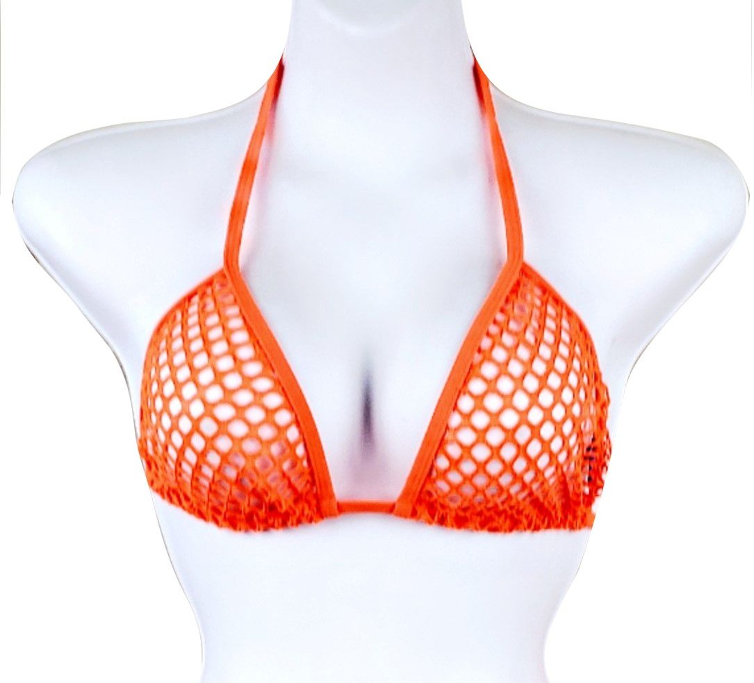 Bright Orange Fishnet Sheer Bikini Top Sheerswim