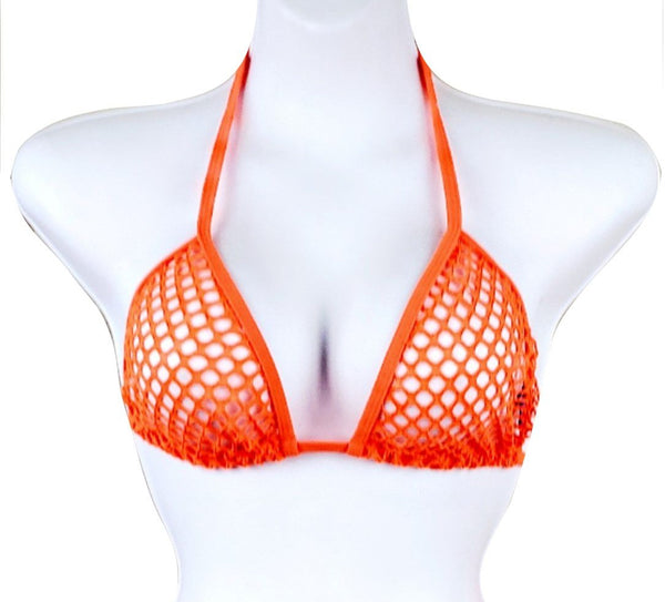 Bright Orange Fishnet Sheer Bikini Top Sheerswim