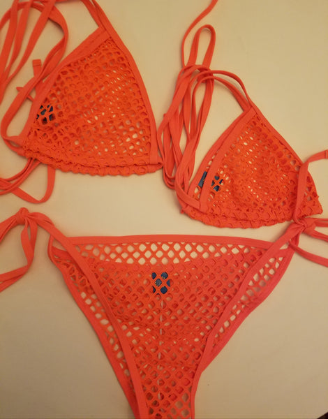 Orange Fishnet Bikini Set SheerSwim