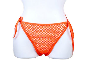 Bright Orange Fishnet Sheer Bikini Bottoms