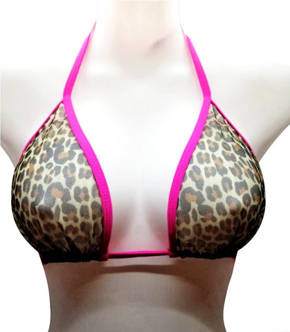 Sheer Leopard Bikini Top Pink trim