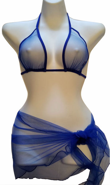 Sheerswim Royal Blue Sheer Sarong & Royal Blue Sheer Bikini Top