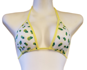 Sheer Tie side bikini bottoms. Easy to wear, comfortable. One size fits most. Flattering scrunch back. Polyester Fabric, Fast Drying. Matching Tops available also. Matching Sheer Pineapple Tops Also Matching Yellow Men's Shorts