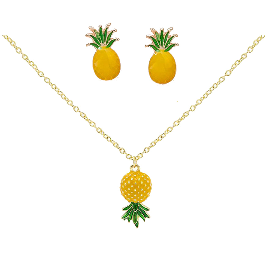 Upside Down Pineapple Pendant Necklace and Matching Stud Earrings