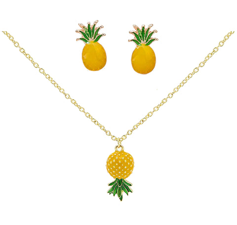 Upside Down Pineapple Pendent Necklace with Chain and Matching Stud Earrings