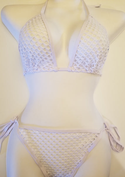 White Fishnet Sheer Bikini Set