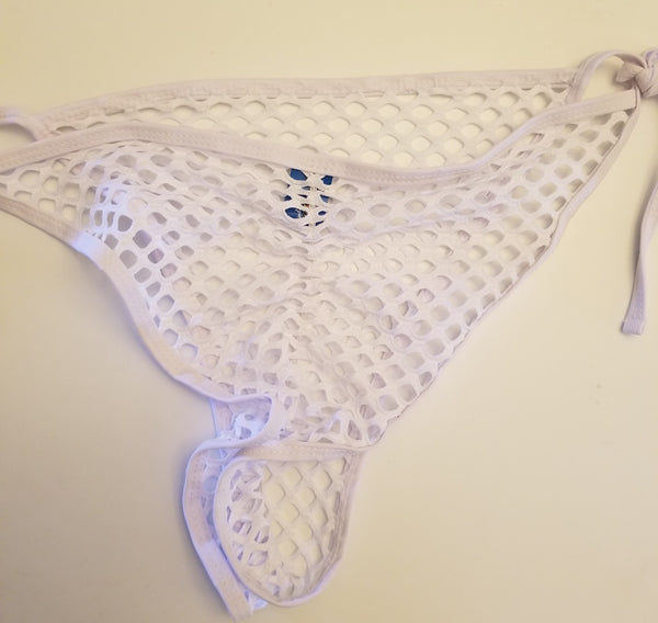 White Fishnet Sheer Bikini Bottoms