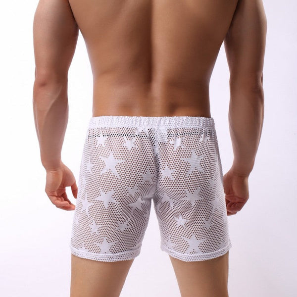 White or Black Star Sheer Swim Fishnet Men's Shorts