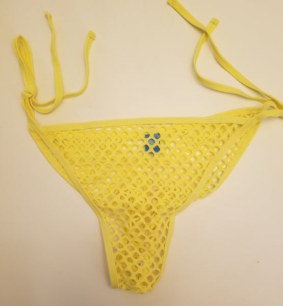 Yellow Fishnet Sheer Bikini Bottoms