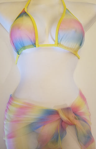 Sheerswim Rainbow Yellow Sarong & Rainbow Sheer Bikini Top